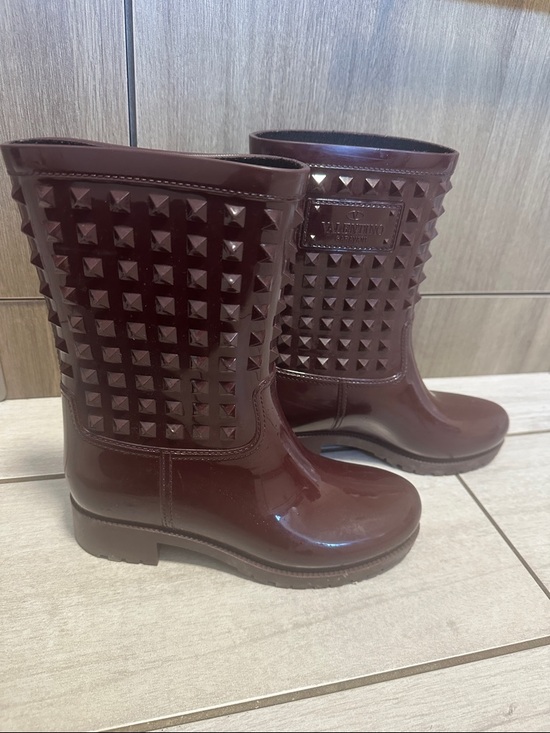 Valentino Shoes - Valentino Burgundy Studded Rain Boots